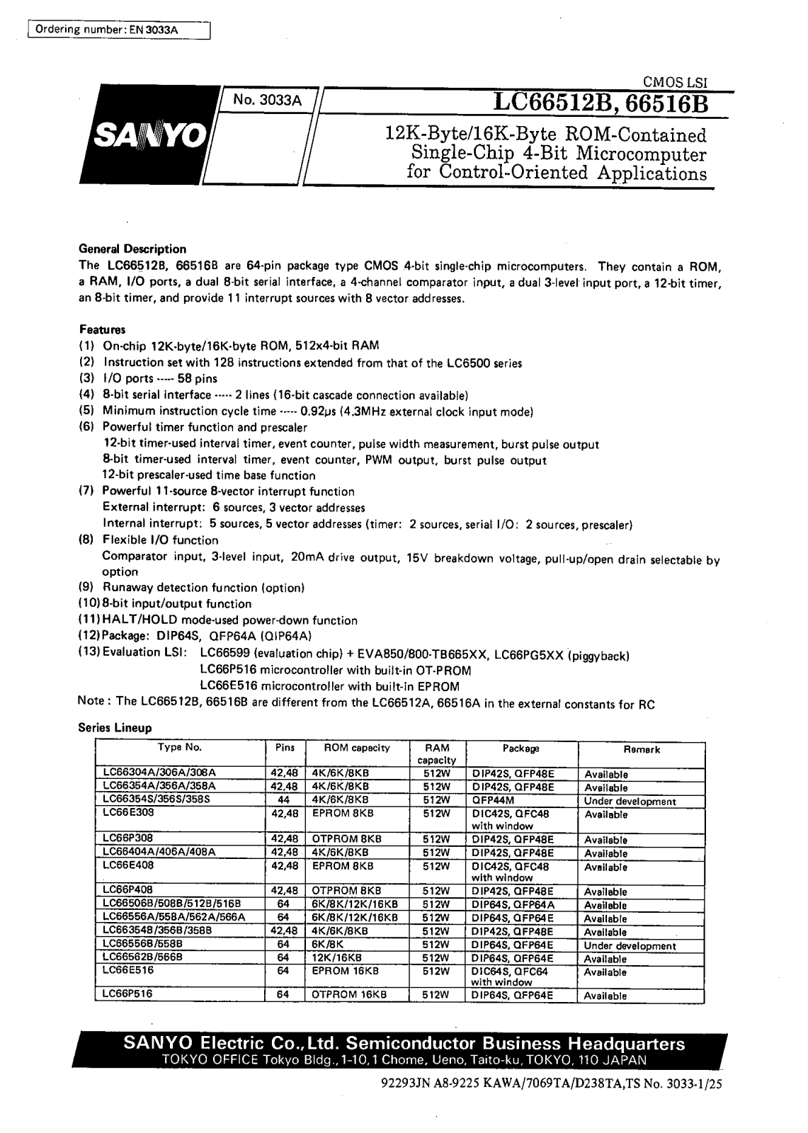 SANYO LC66512B, LC66516B Datasheet