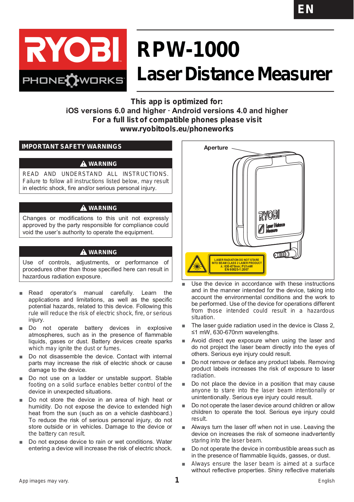 Ryobi RPW-1000 User manual