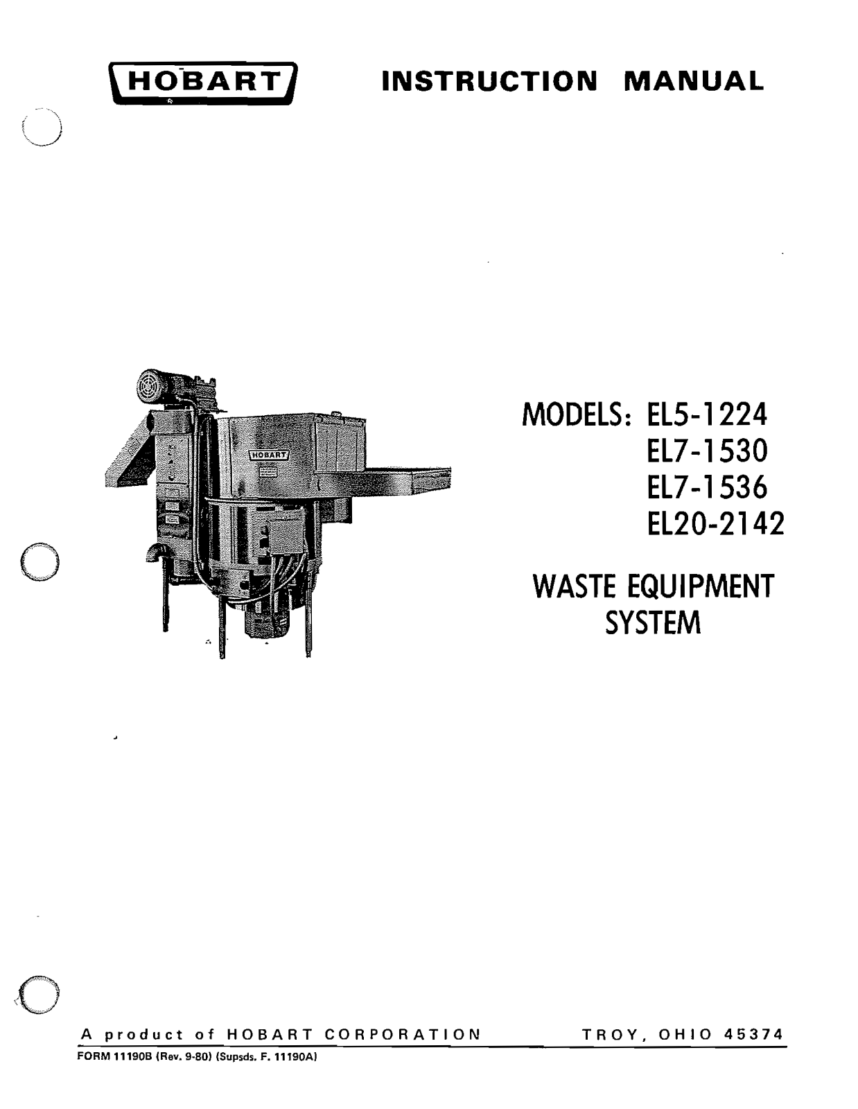 Hobart EL20-2142 Installation Manual