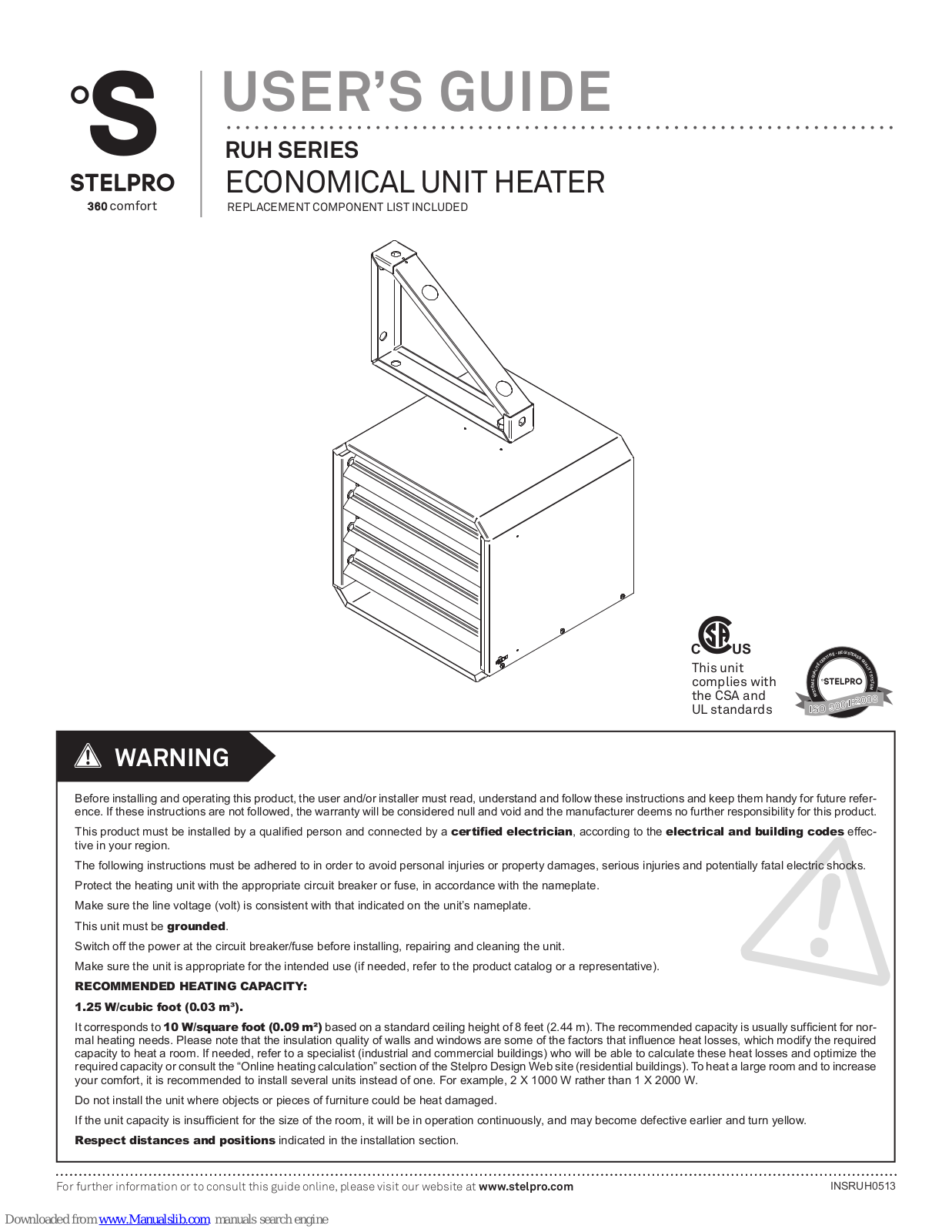 Stelpro RUH2, RUH3, RUH4, RUH5, RUH2T User Manual - ManualMachine.com