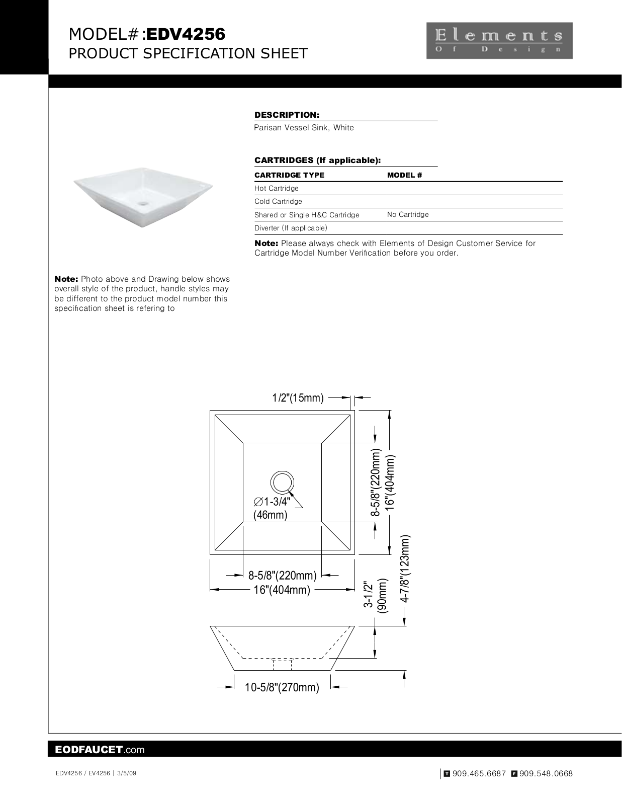 Elements of Design EDE1810 Specification Sheet - ManualMachine.com