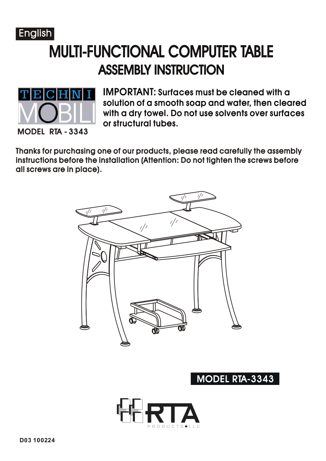 RTA Products RTA-3343 User Manual