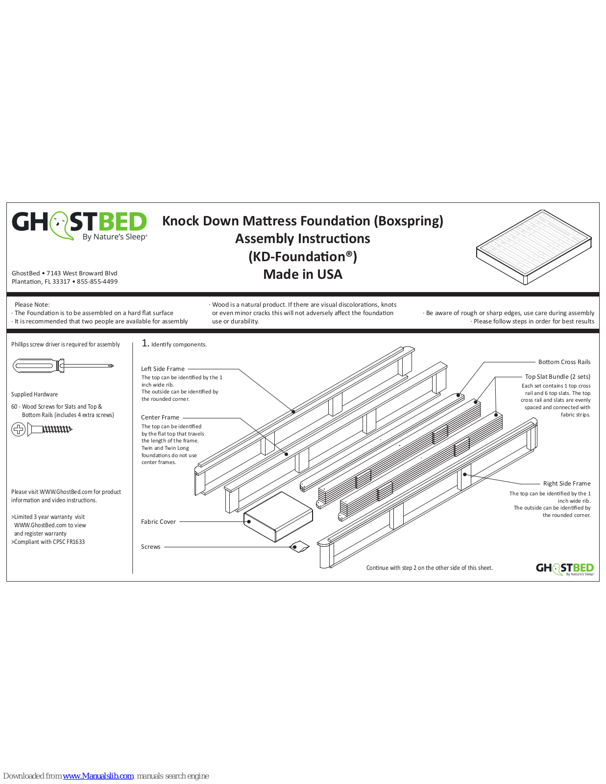 GhostBed Foundation TWIN XL, Foundation TWIN, Foundation FULL, Foundation QUEEN, Foundation KING Assembly Instructions Manual - ManualMachine.com