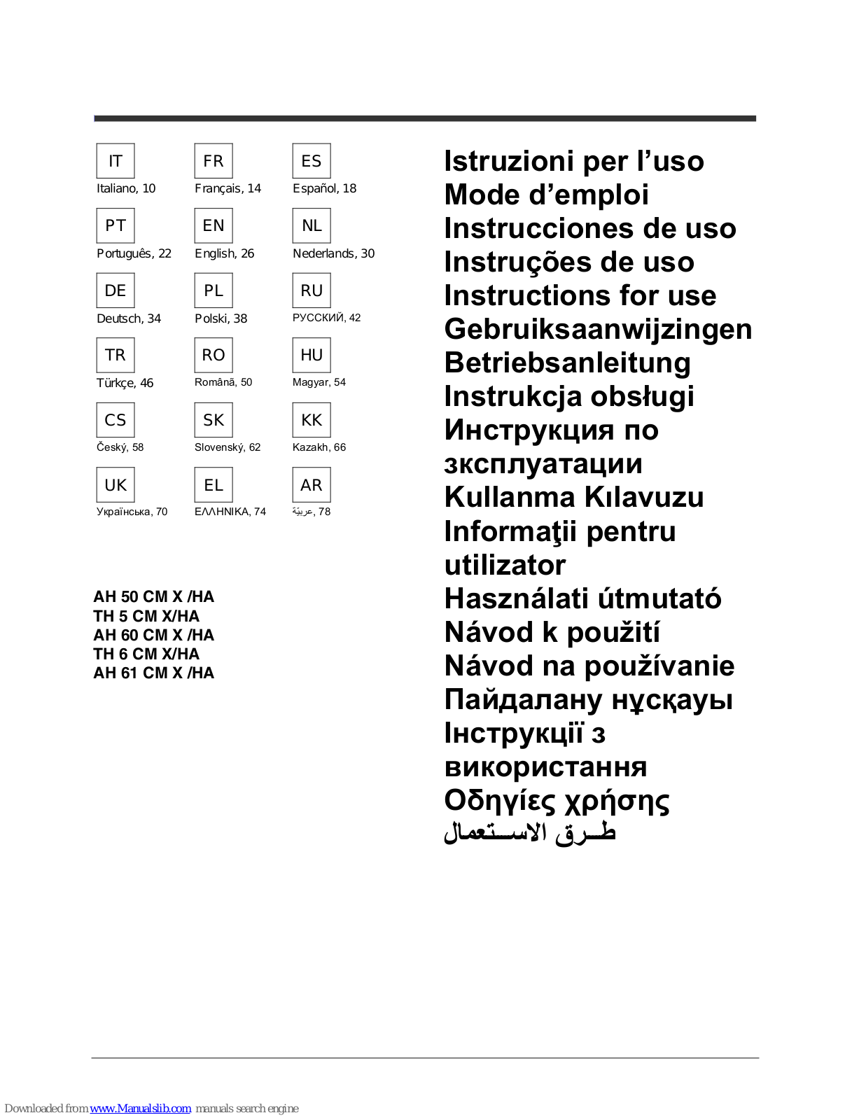 Whirlpool AH 50 CM X /HA, TH 6 CM X/HA, AH 61 CM X /HA, TH 5 CM X/HA, AH 60 CM X /HA Instructions For Use Manual