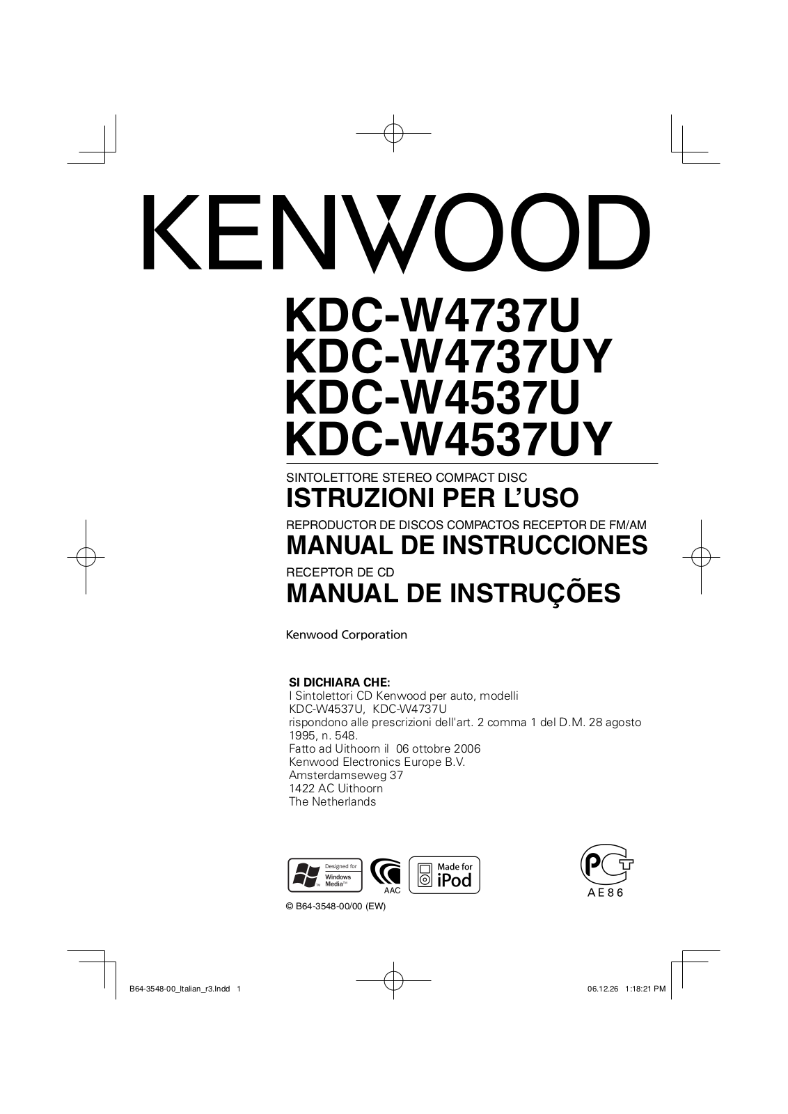 Kenwood KDC-W4537UA, KDC-W4537UG Owner's Manual