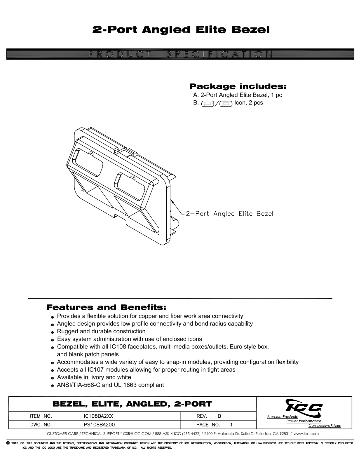 ICC IC108BA2IV Specsheet