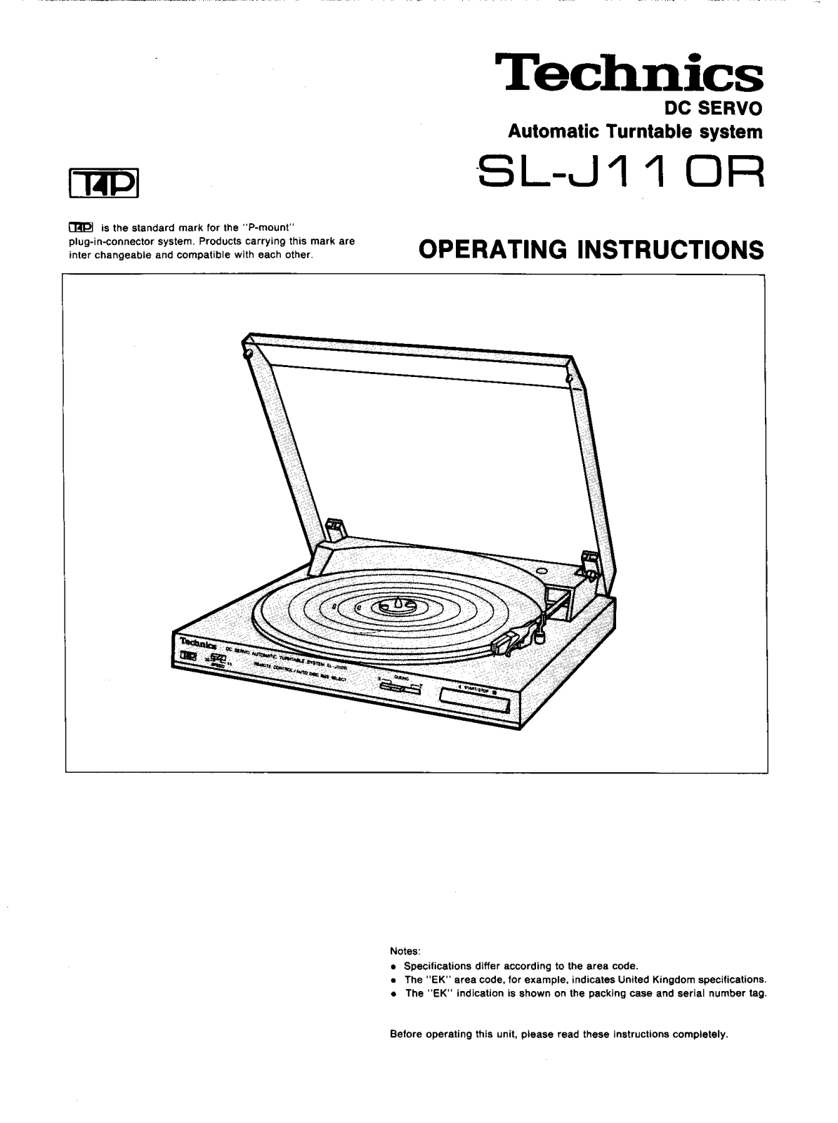 Technics SL-J-10-OR Owners Manual