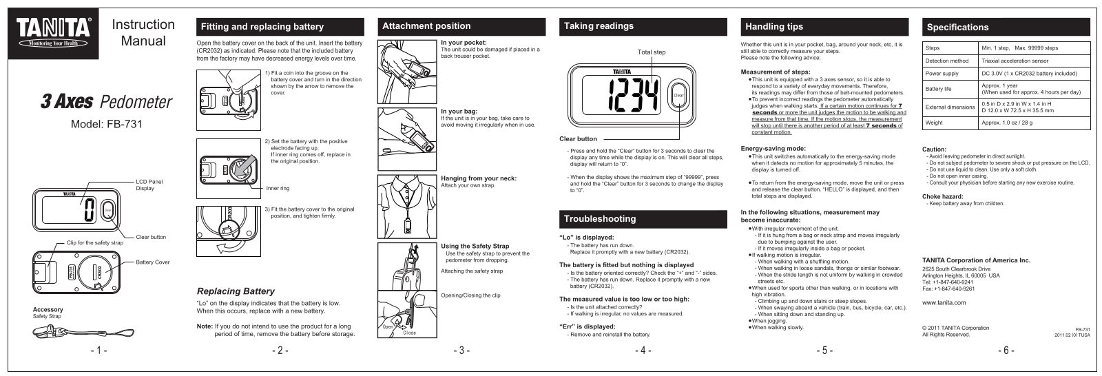 Tanita FB-731 Owner's Manual