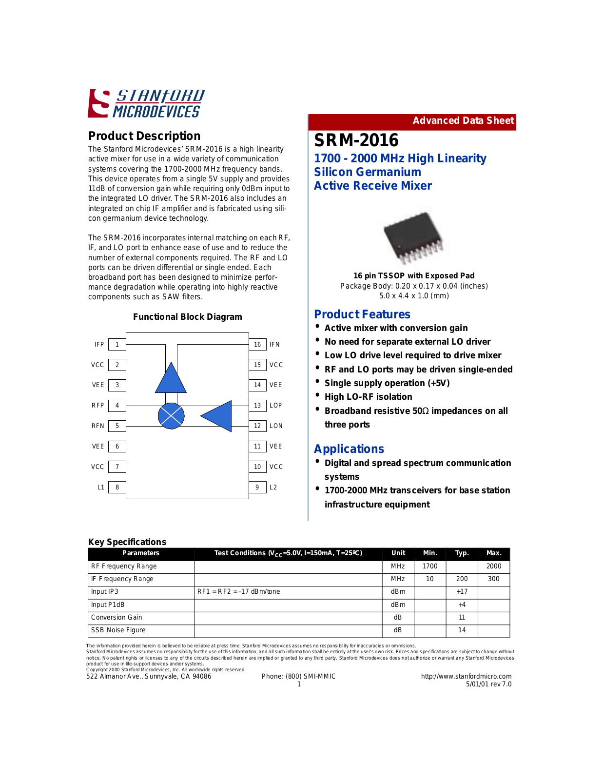 Datasheet SRM-2016 Datasheet (Stanford Microdevices) - ManualMachine.com