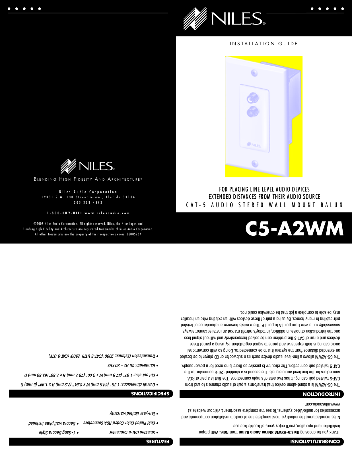 Niles Audio C5-A2WM User Manual