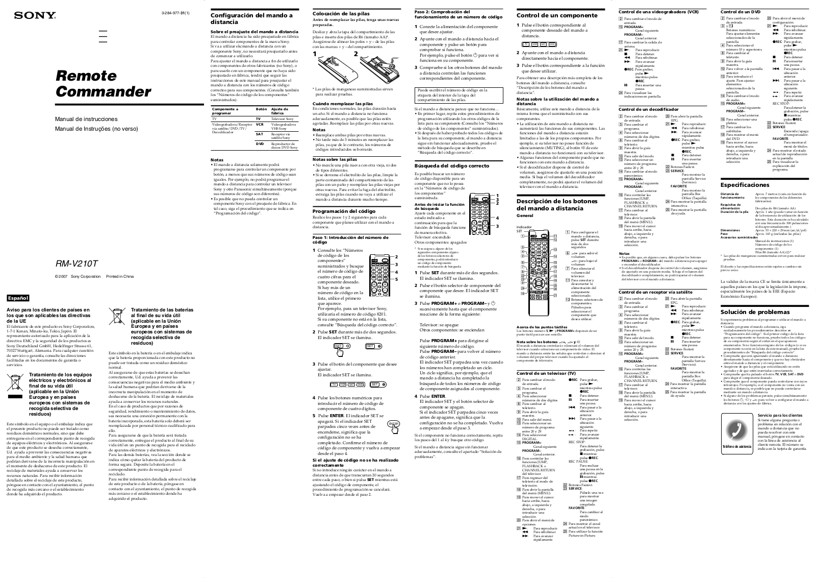 Sony RM-V210T User Manual