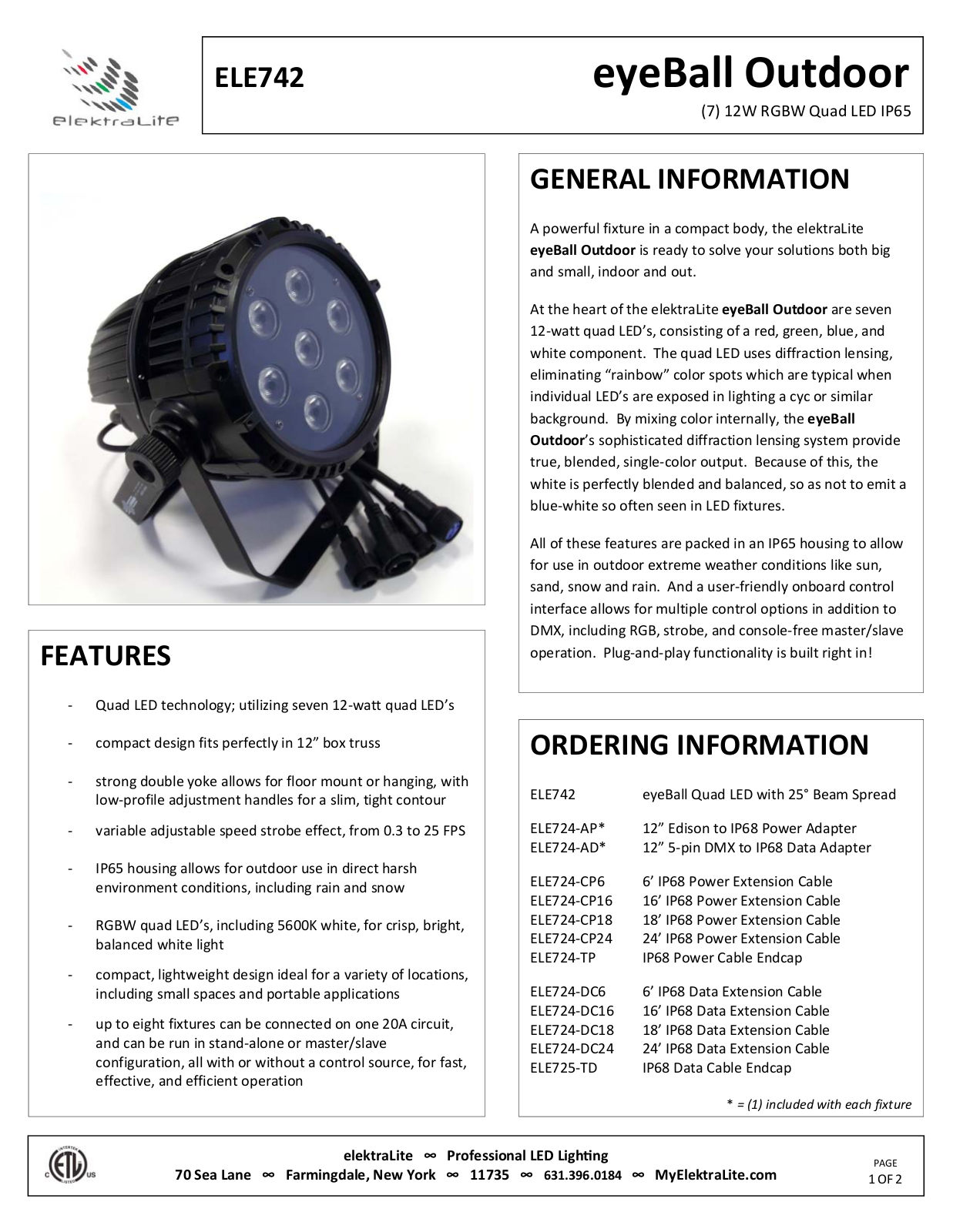 elektraLite ELE742 Data Sheet