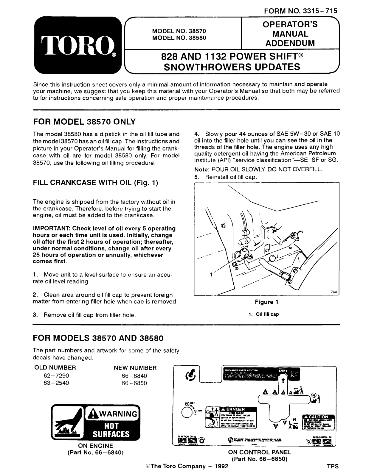 Toro 38570, 38580 Addendum