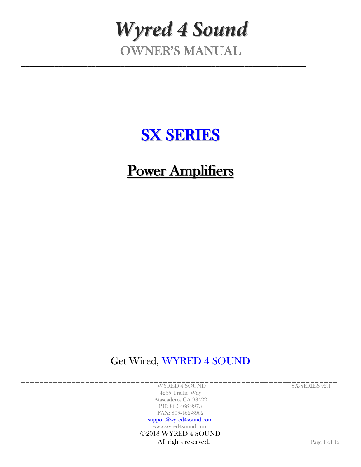 Wyred 4 Sound SX Series User Manual