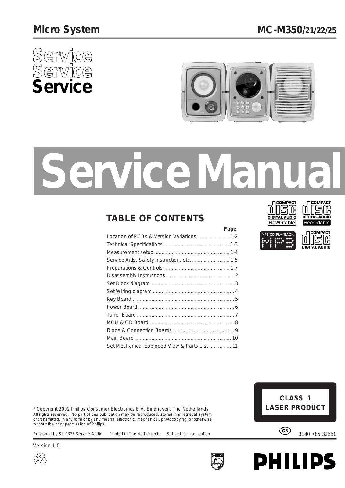 Philips MC-M321, MC-M322, MC-M325 Service Manual