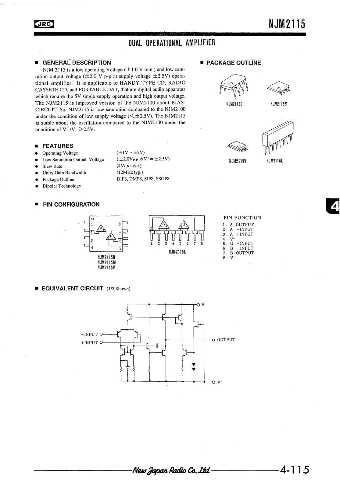 JRC NJM2115M, NJM2115V, NJM2115L, NJM2115D Datasheet