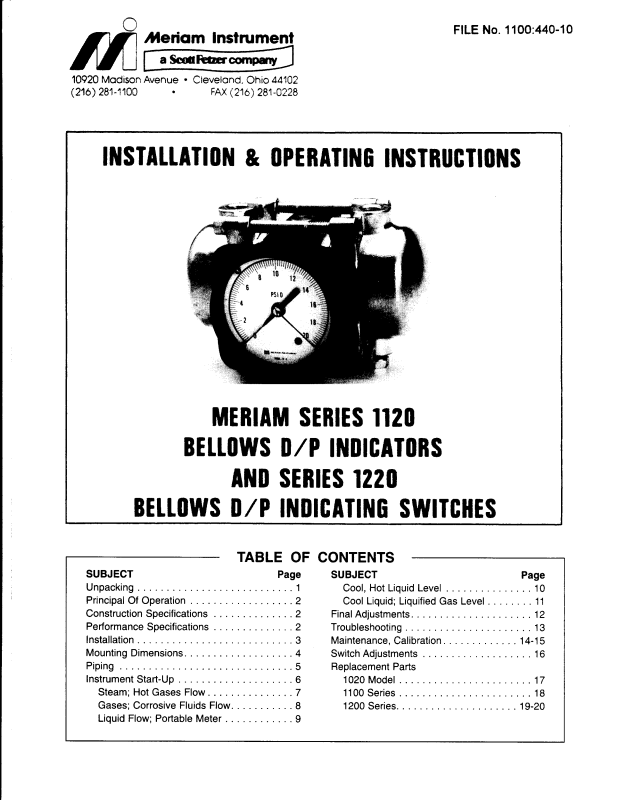 Meriam 1126-P2, 1120 User guide - ManualMachine.com