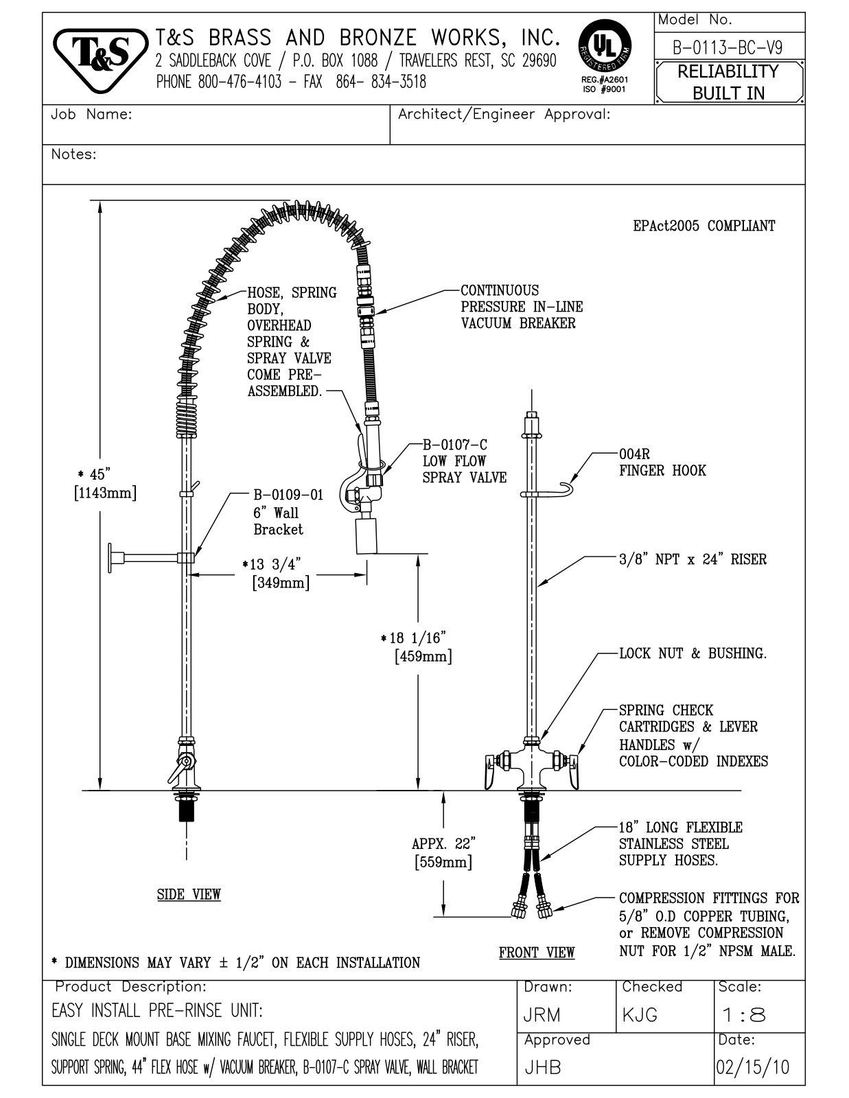 T&S Brass B-0113-BC-V9 User Manual