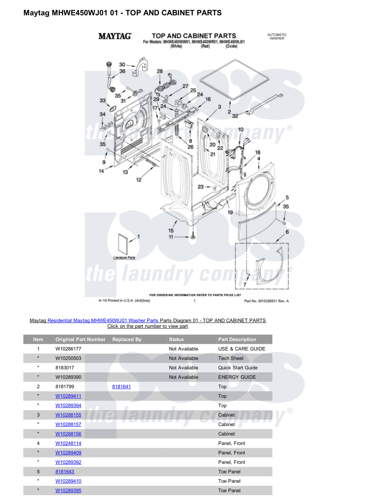 Maytag MHWE450WJ01 Parts Diagram