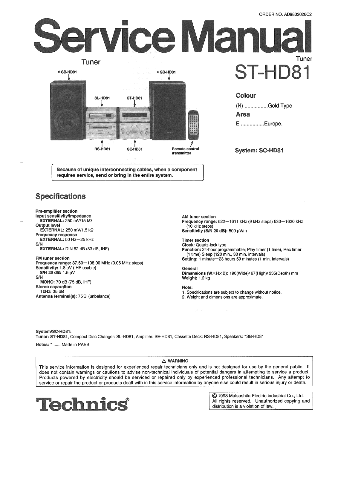 Technics STHD-81 Service manual