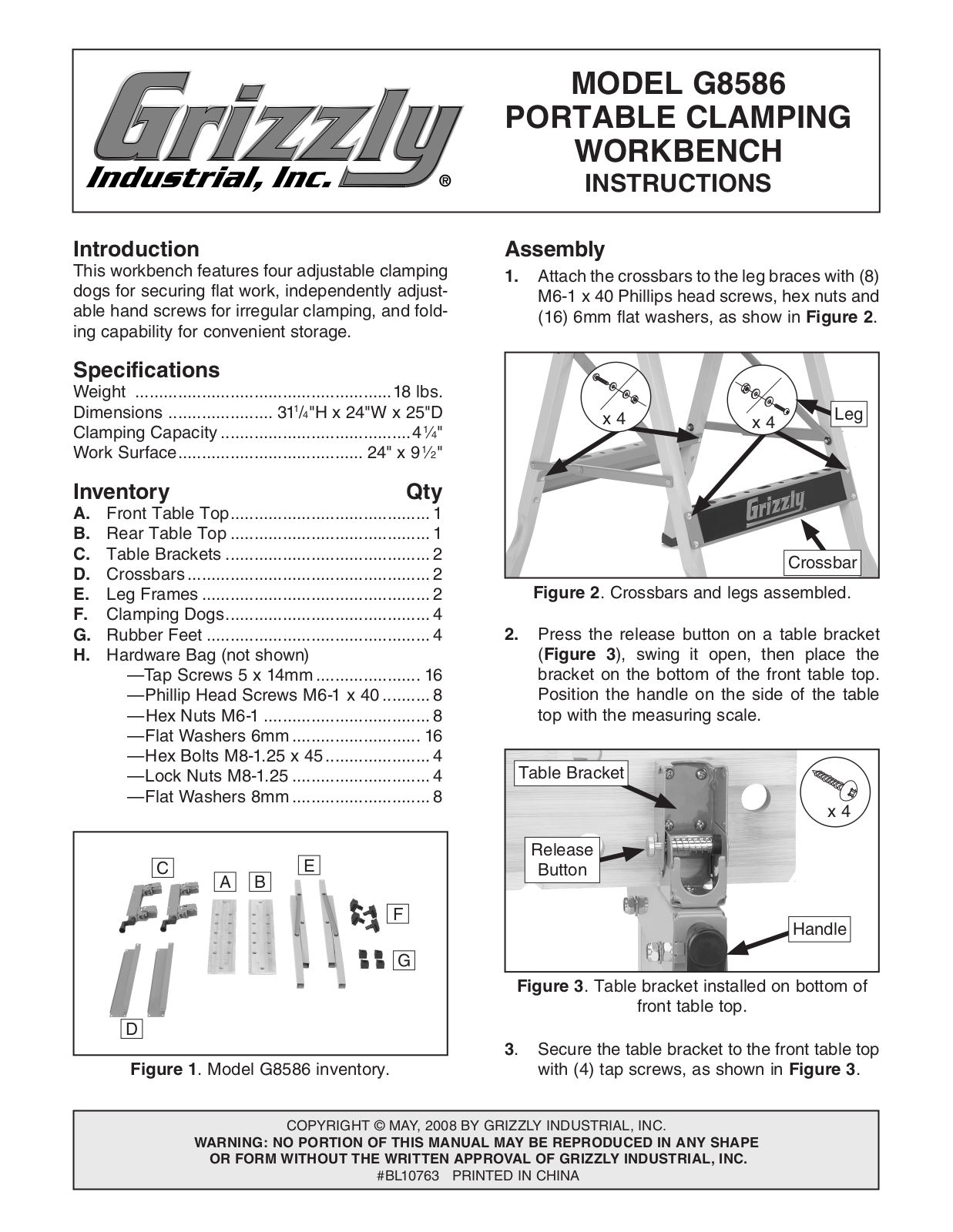 Grizzly G8586 User Manual