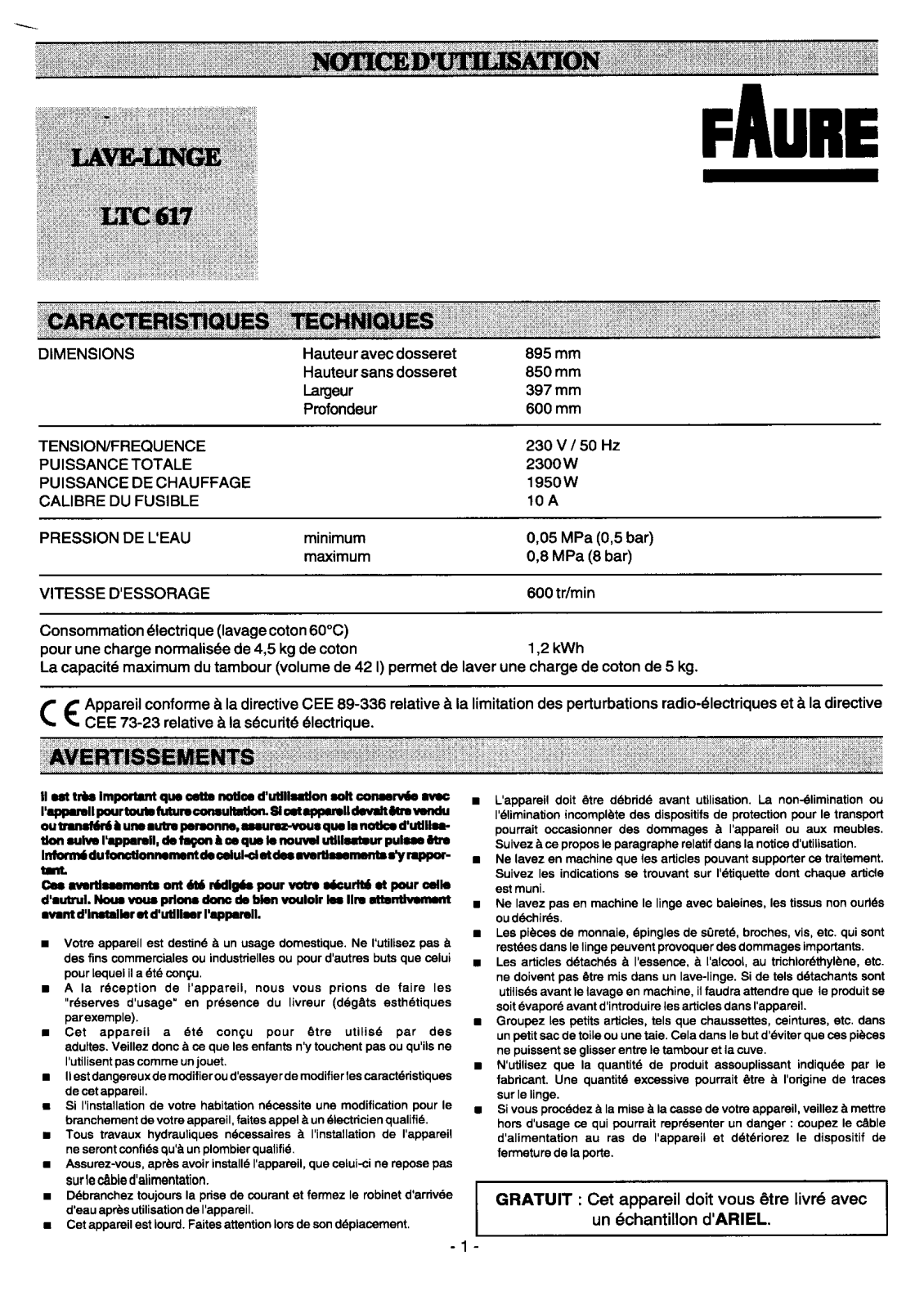 Faure LTC617 User Manual