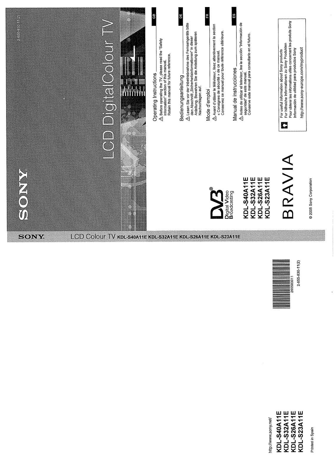 SONY KDL-S32A11 User Manual