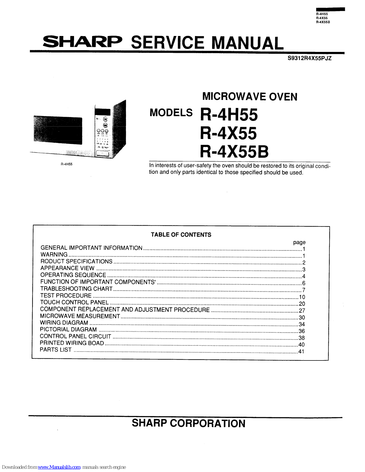 Sharp R-4H55, R-4X55, R-4X55B Service Manual - ManualMachine.com