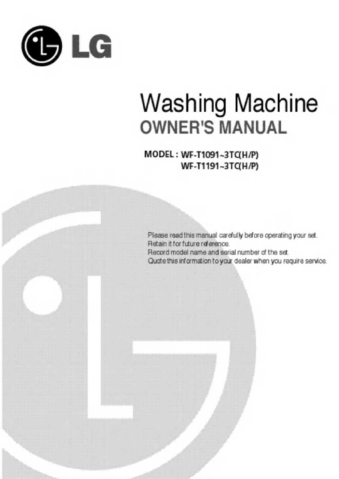 LG WF-T1093TPX Owner's Manual