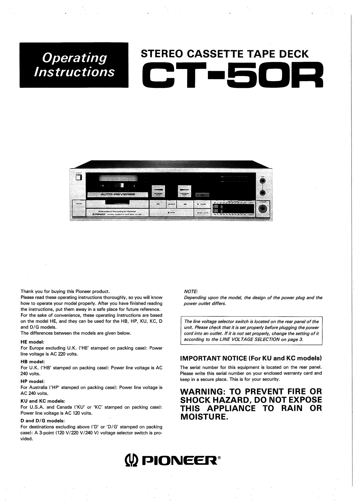 Pioneer CT-50-R Owners manual