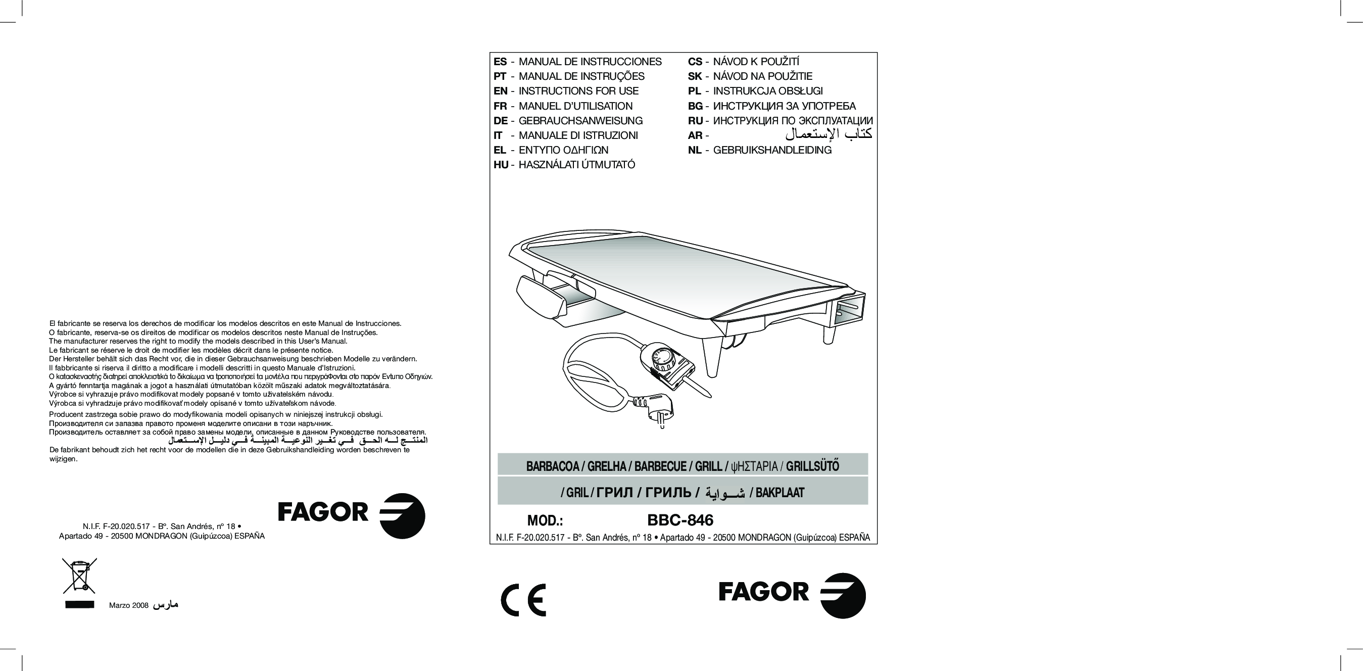 Fagor BBC-846 User Manual