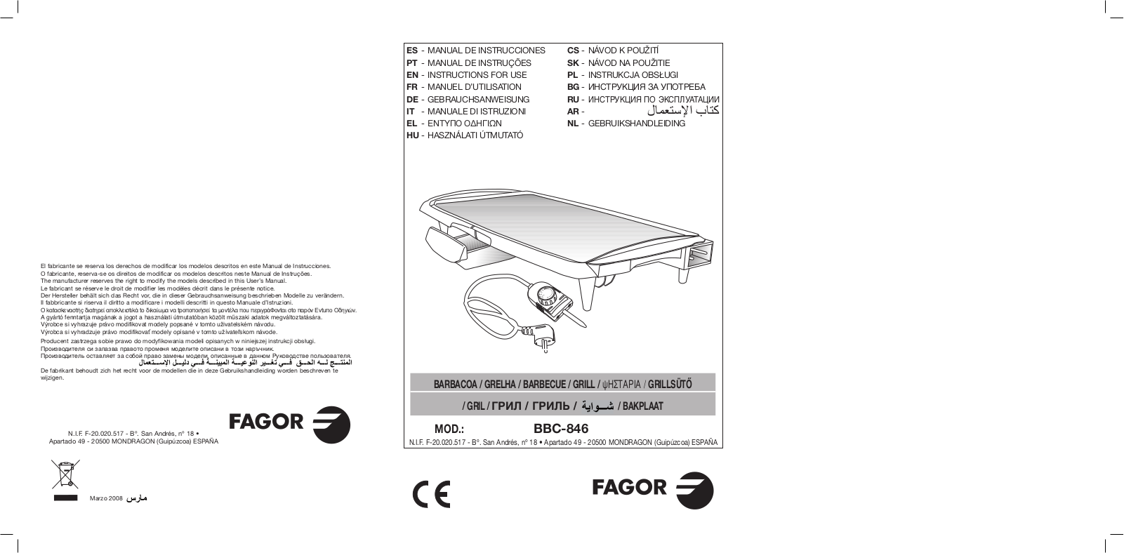 Fagor BBC-846 User Manual