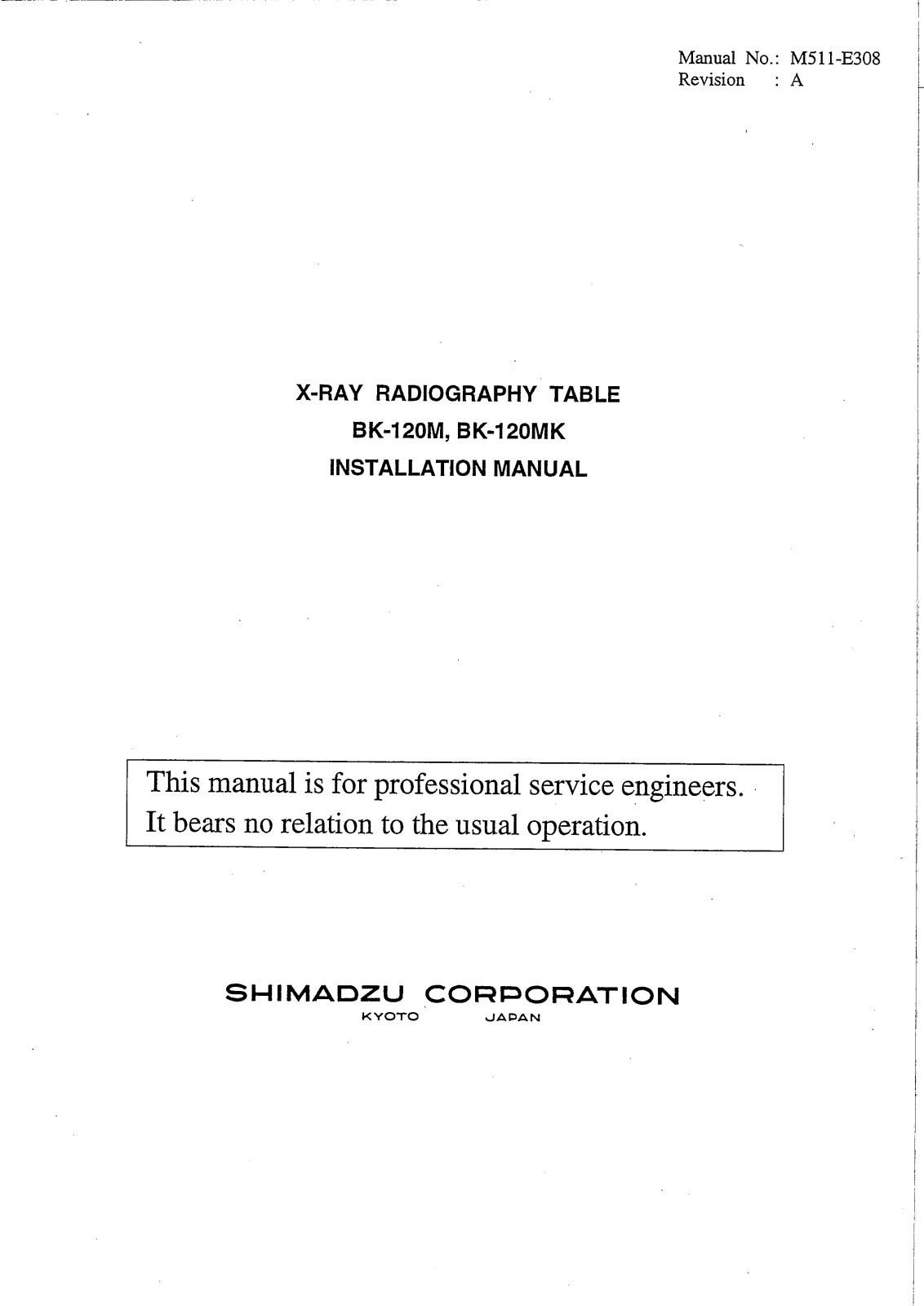 Shimadzu BK120 Installation manual