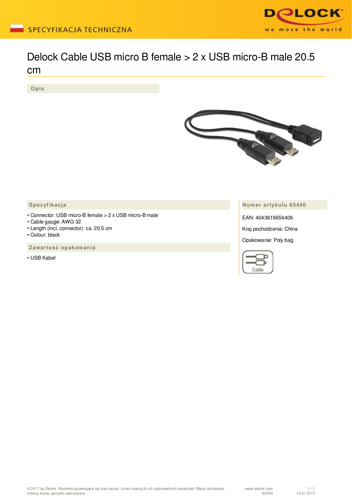 DeLOCK Micro USB-B on 2x Micro USB-B, 0.2m User Manual