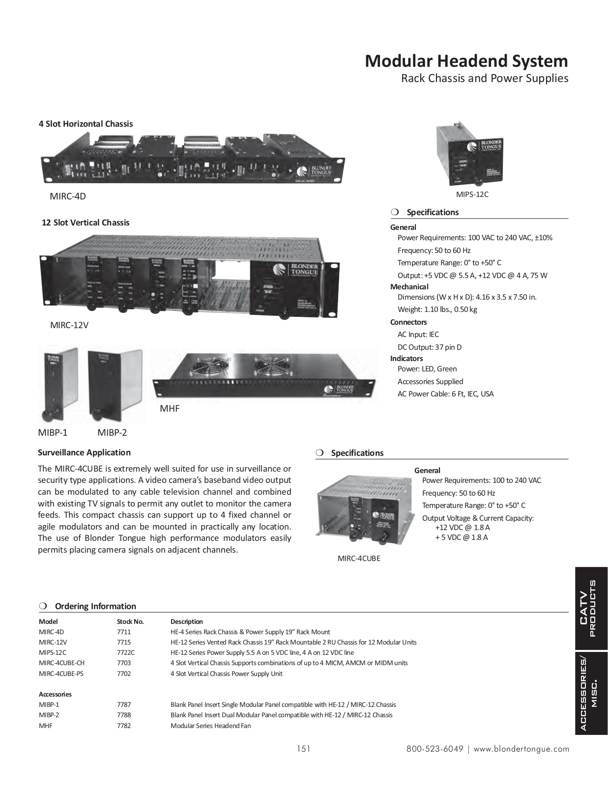 Blonder-Tongue MIRC-12V, MIRC-4CUBE-CH Specifications