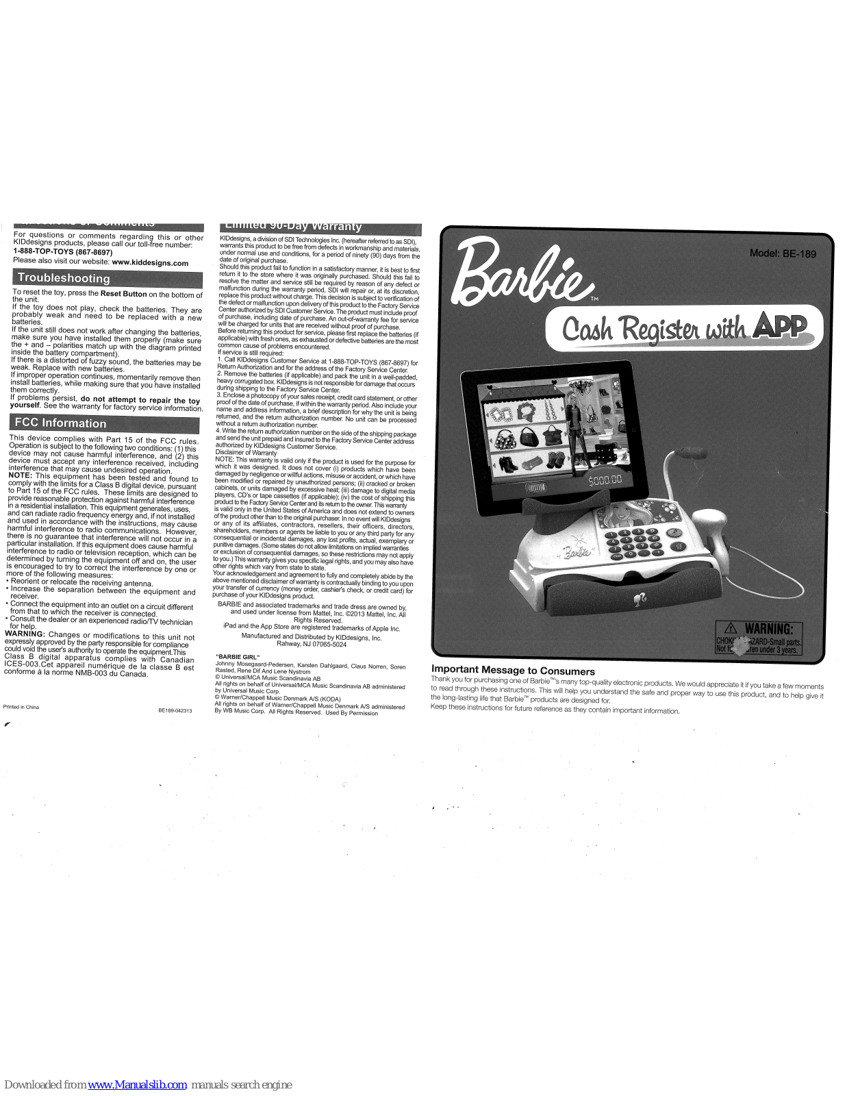 Barbie BE-189 Instructions Manual - ManualMachine.com