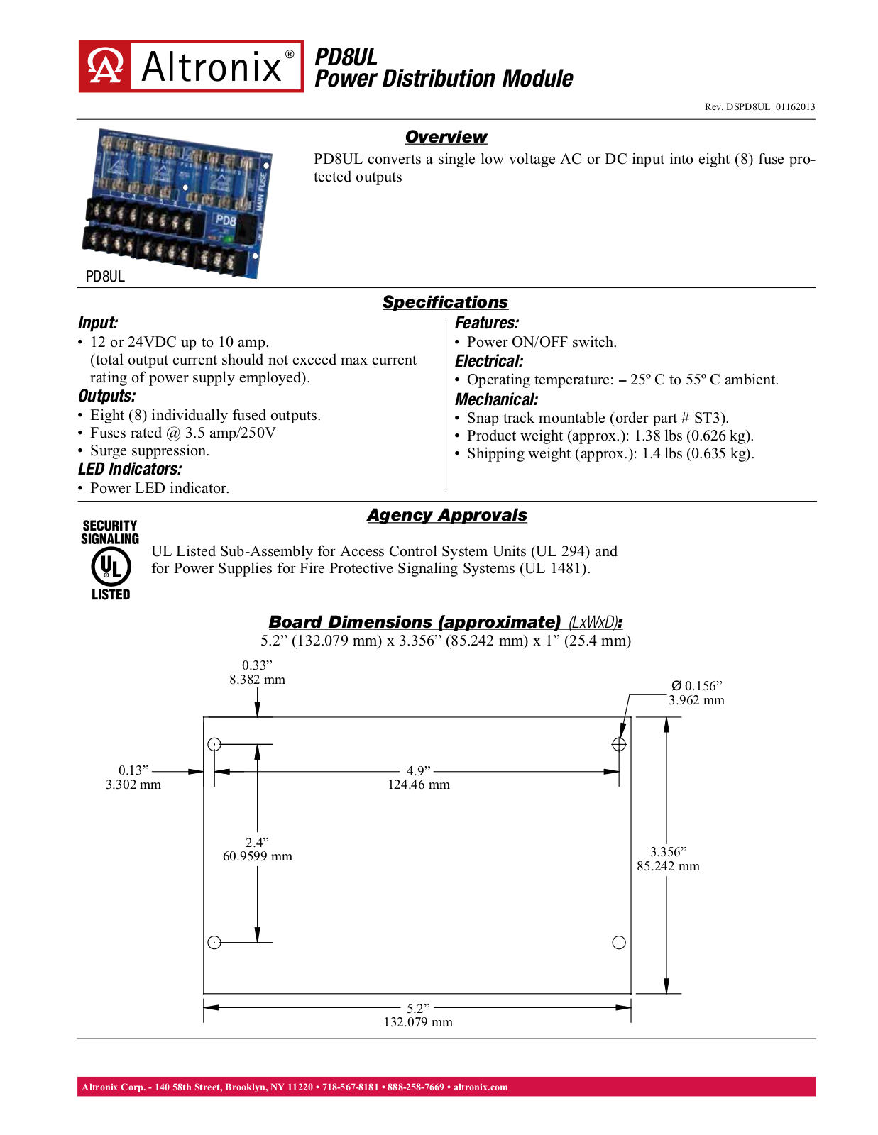 Altronix PD8UL Data Sheet