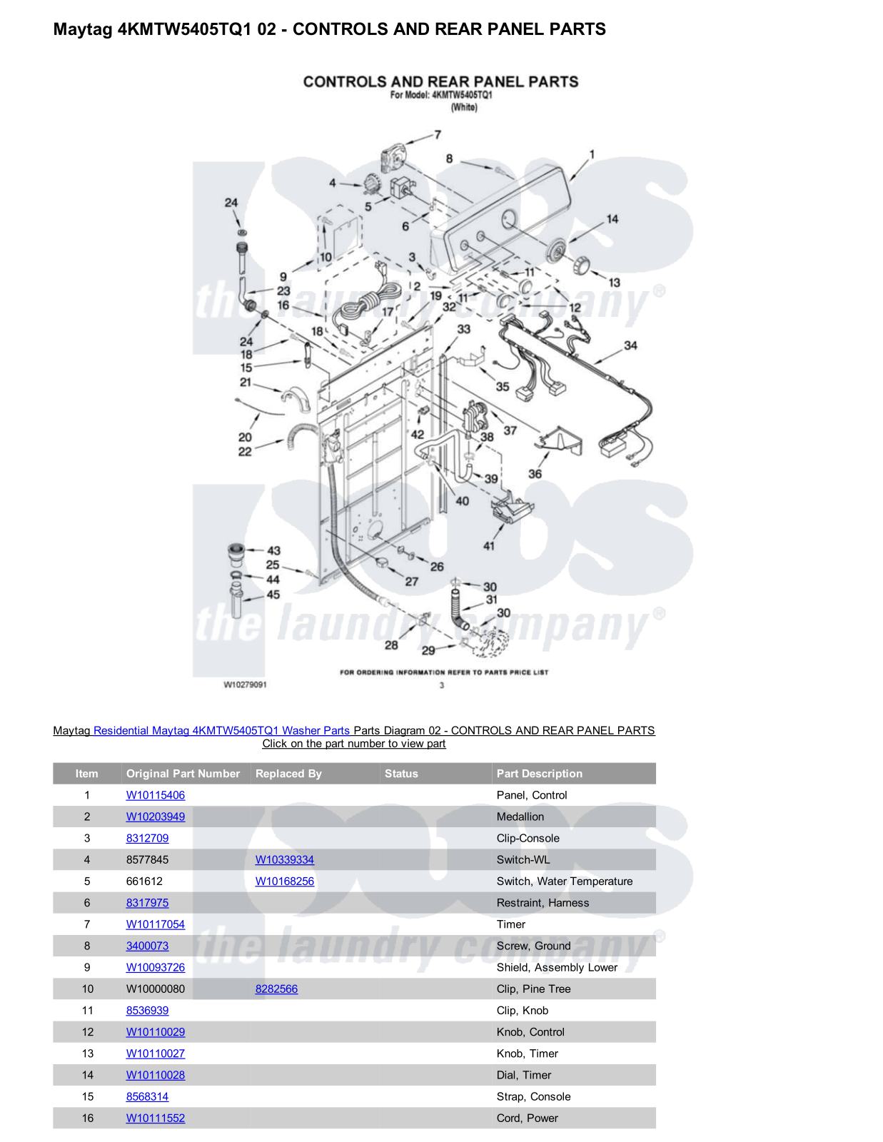 Maytag 4KMTW5405TQ1 Parts Diagram