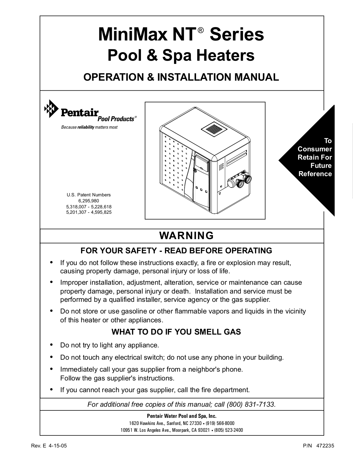 Pentair Pool  Spa Heaters NT User Manual