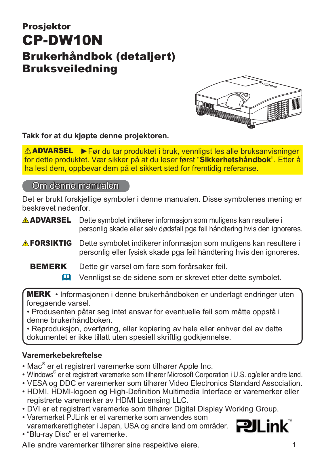 Hitachi CP-DW10 User Manual