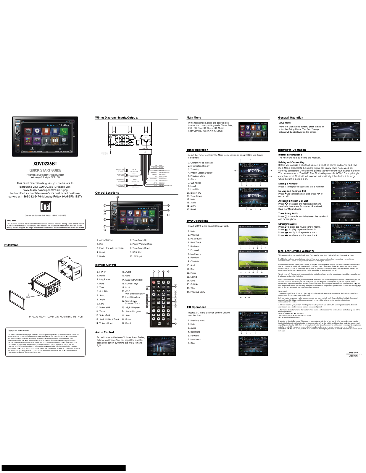 Dual XDVD236BT Quick Start Manual