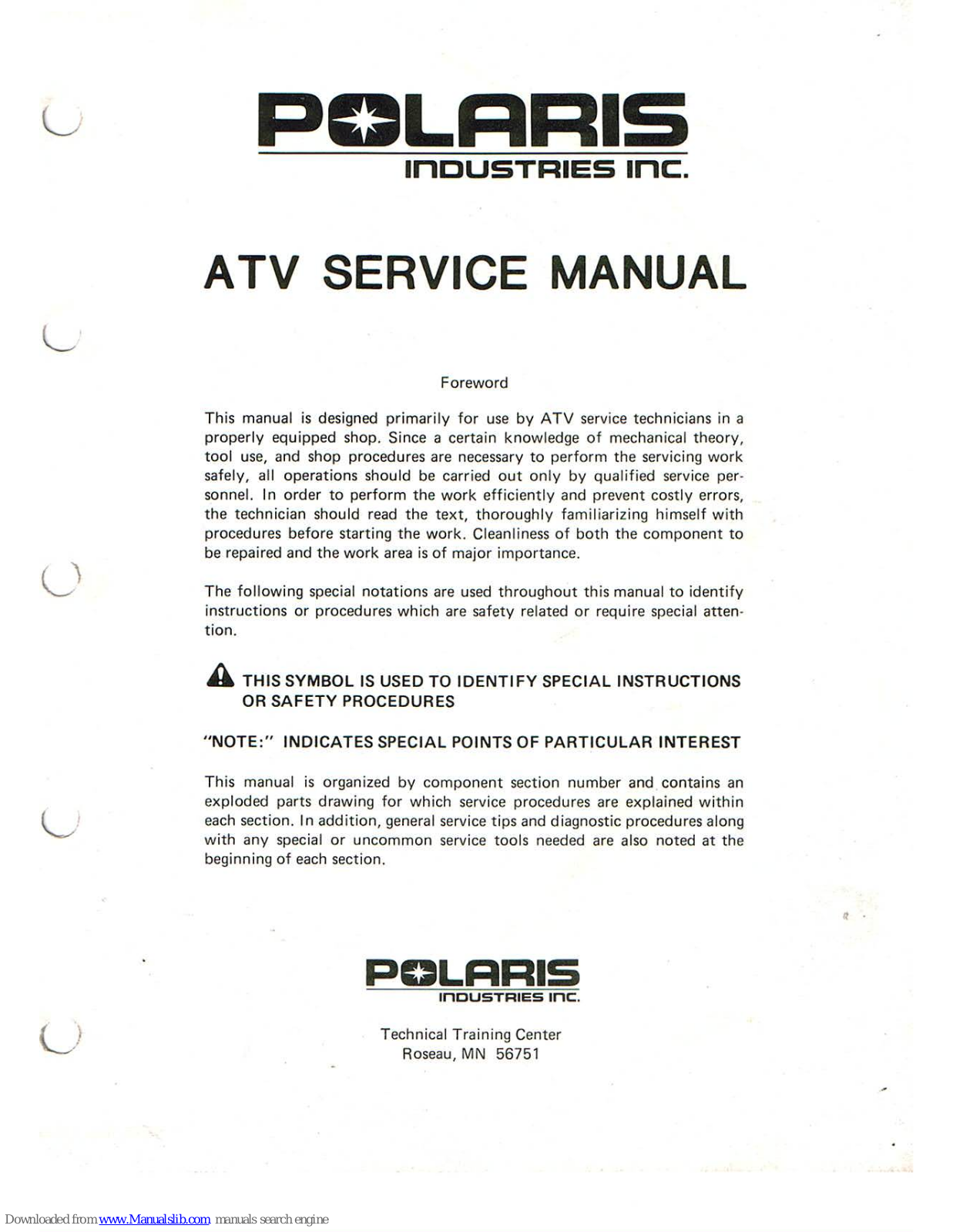 Polaris Scrambler Service Manual