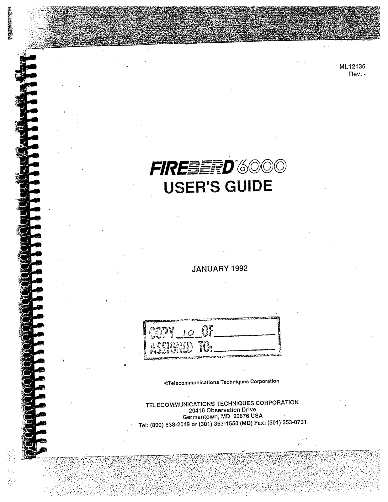 Telecommunications Techniques Corporation FIREBERD 6000 User Manual