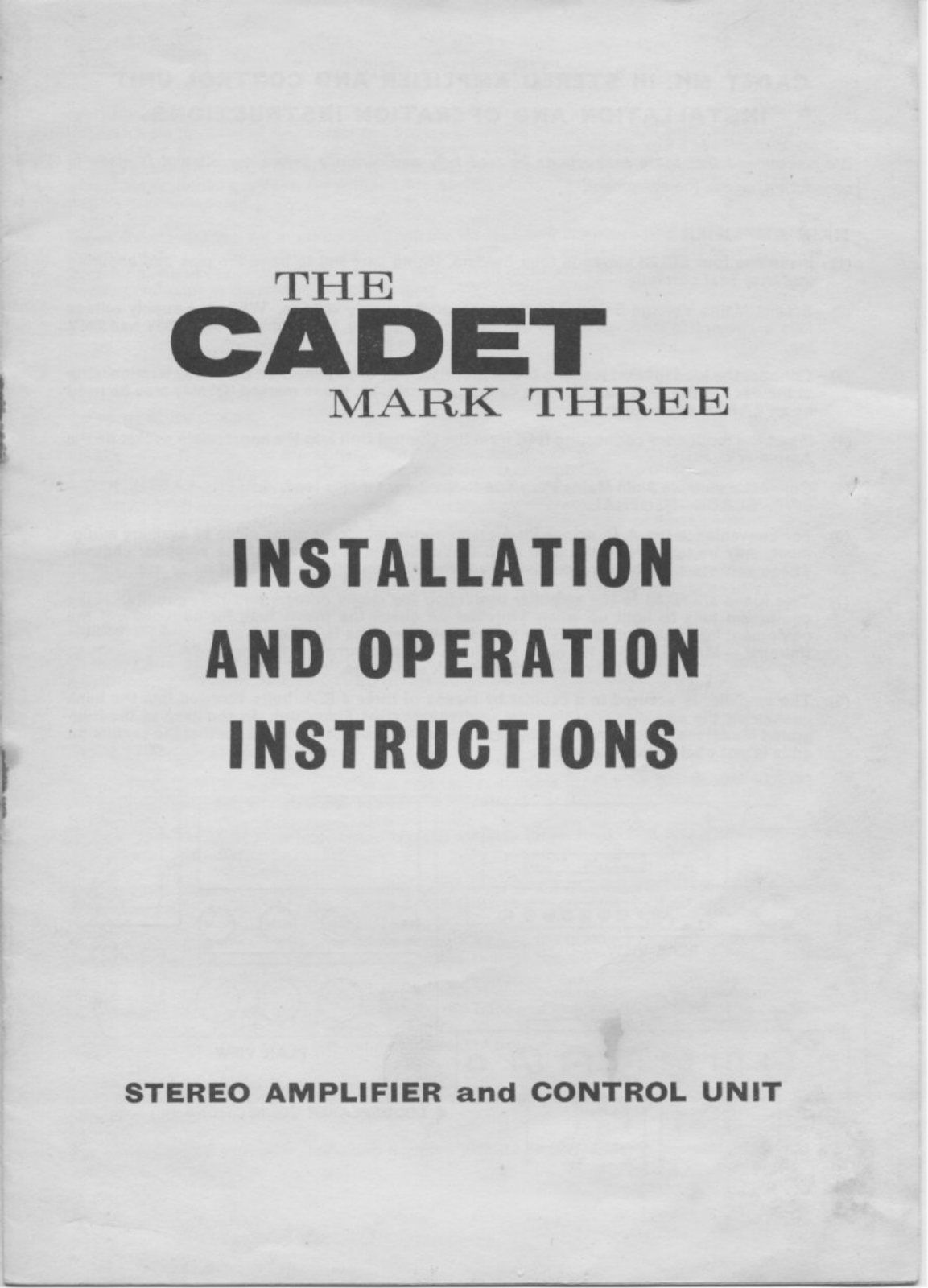 Rogers Cadet Mk3 Owners manual