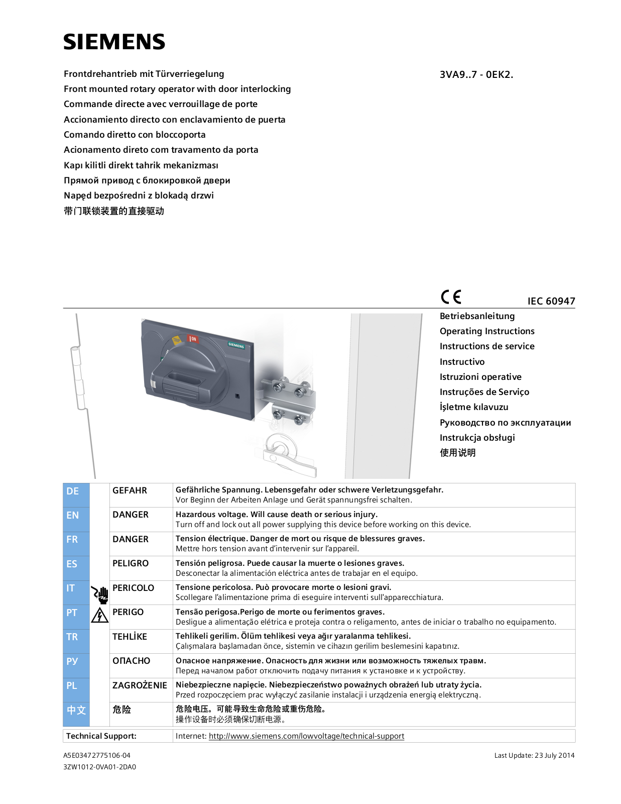 Siemens 3VA9157-0EK2, 3VA9157-0EK25, 3VA9257-0EK25, 3VA9257-0EK21, 3VA9257-0EK23 Operating Instructions Manual