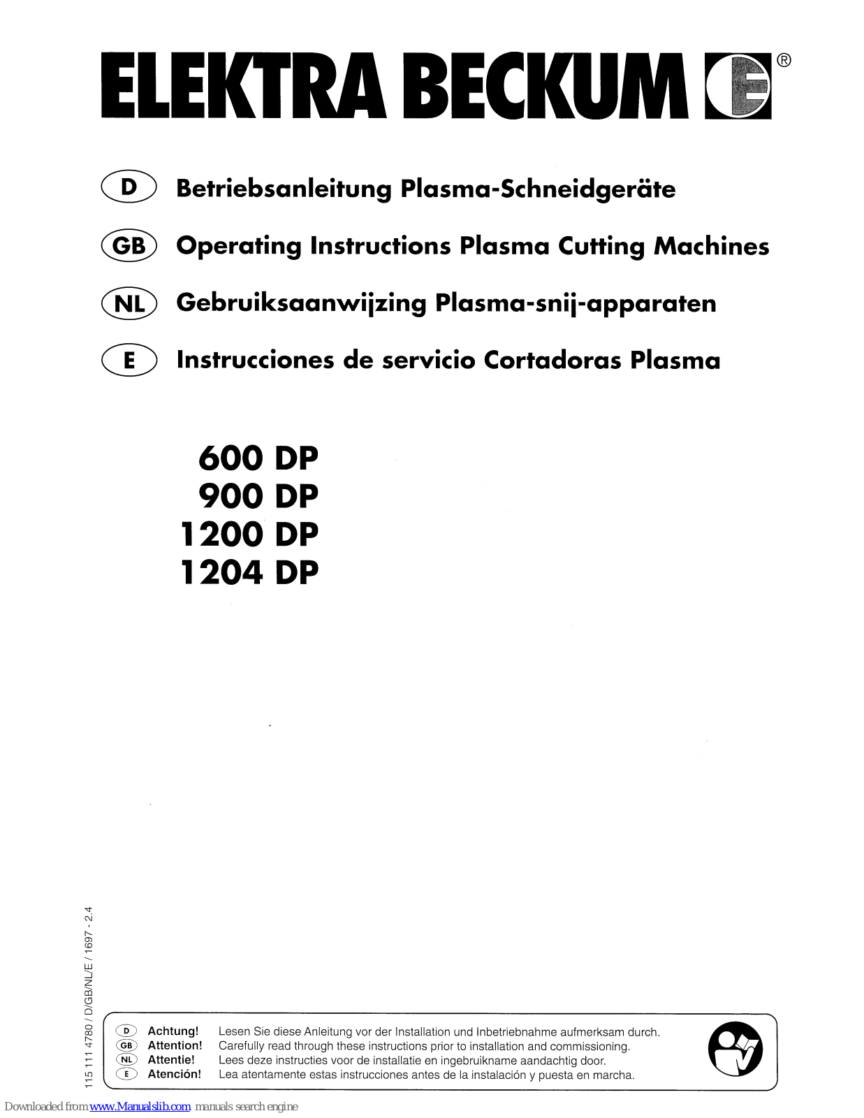 Elektra Beckum 1200 DP, 900 DP, 1204 DP, 600 DP Operating Instructions Manual