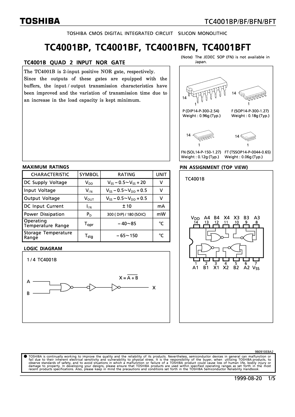 Toshiba TC4001BP, TC4001BF Datasheet