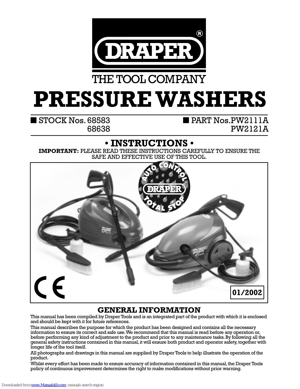 Draper PW2111A, PW2121A, 68583, 68638 Instructions Manual - ManualMachine.com