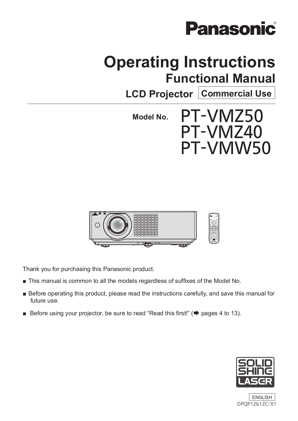 Panasonic PT-VMZ50, PT-VMZ40 User Manual
