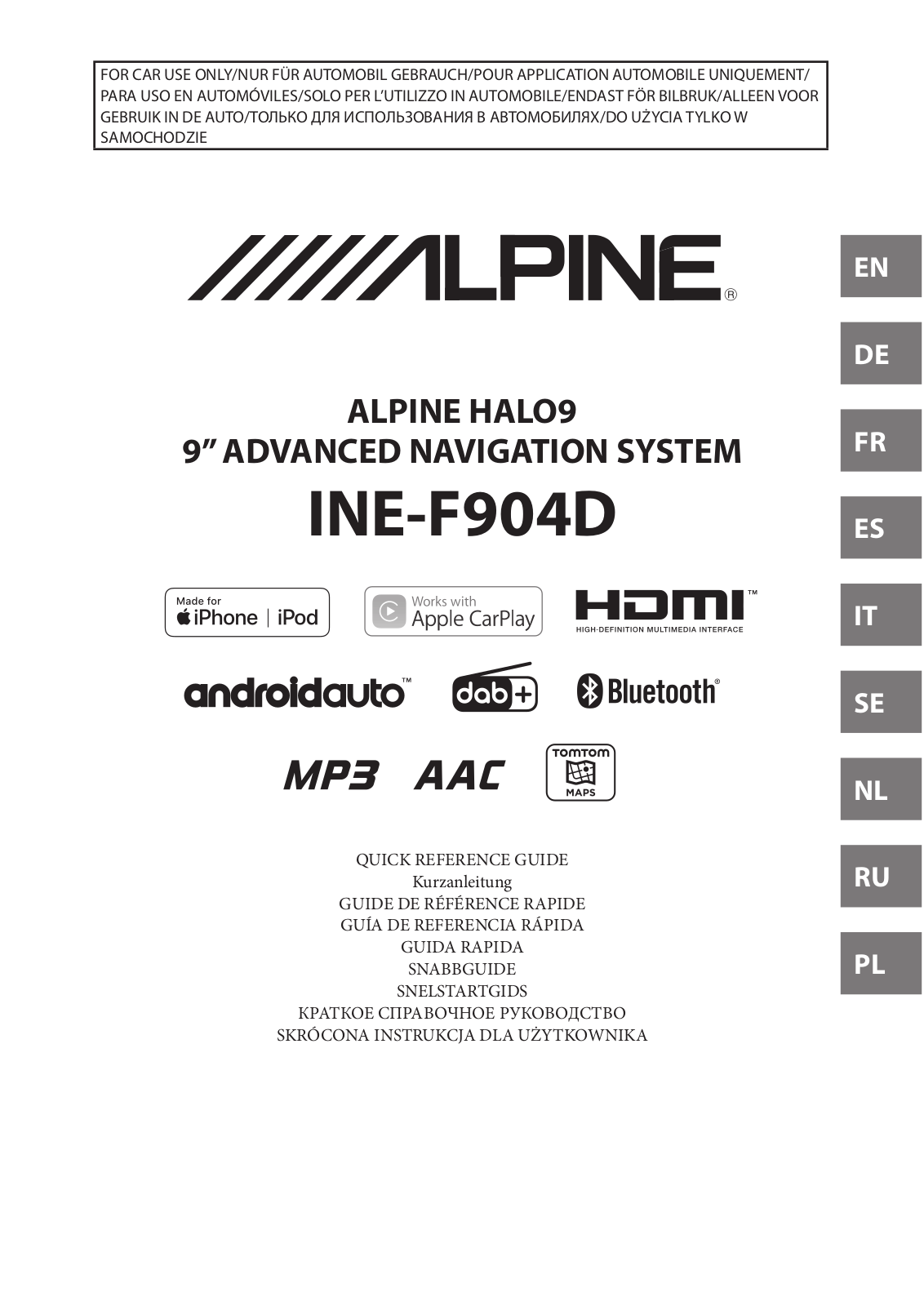 Alpine Electronics INE-F904D Quick Reference Guide